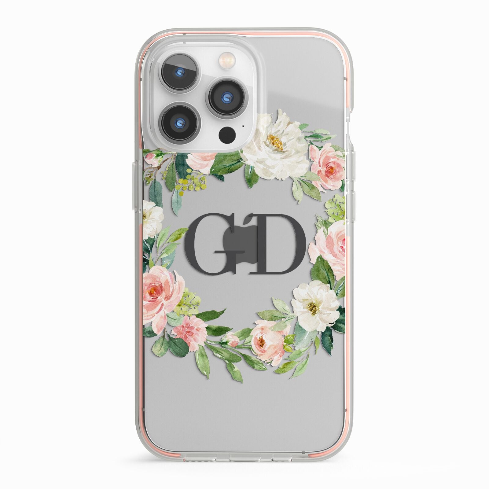 Personalised floral wreath iPhone 13 Pro TPU Impact Case with Pink Edges
