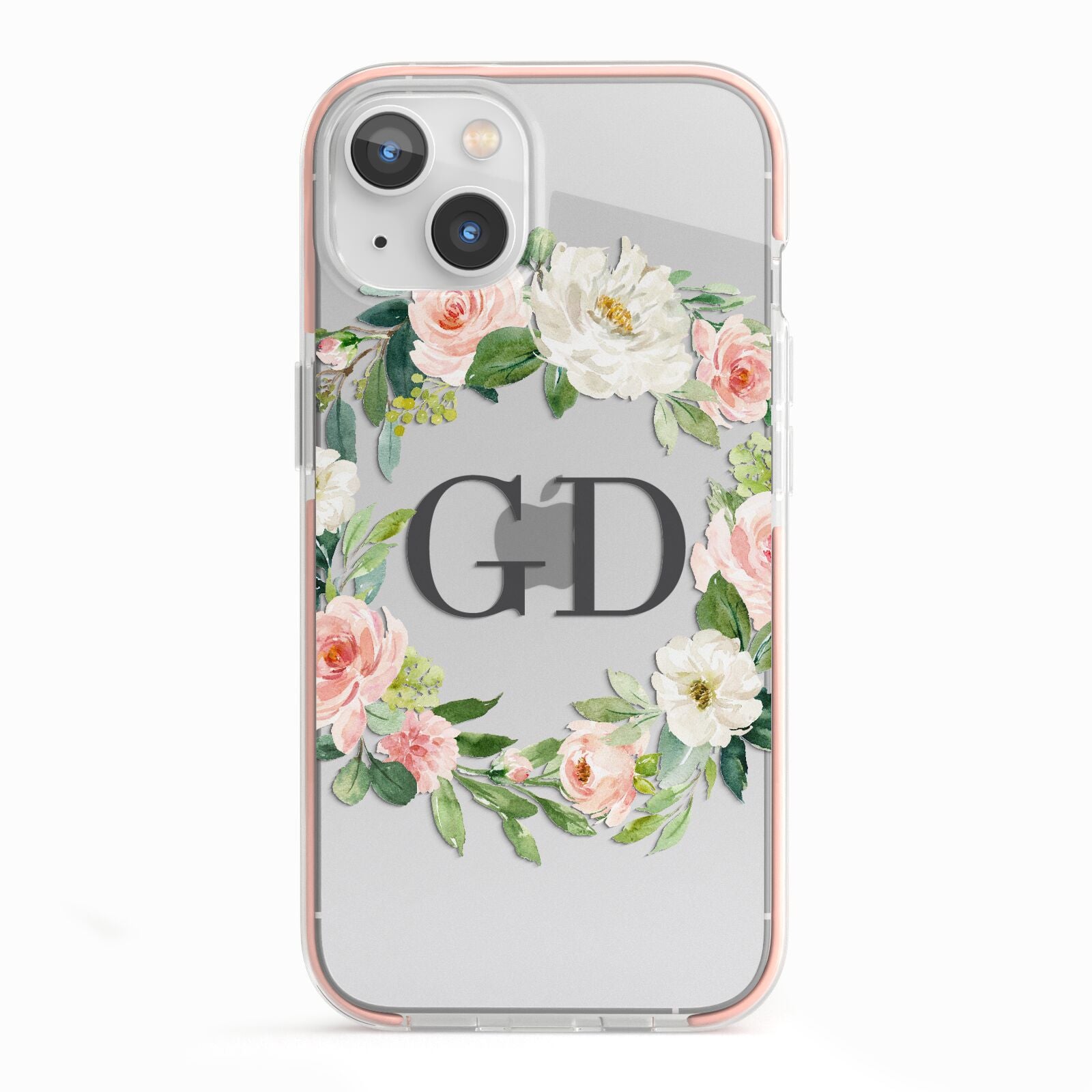 Personalised floral wreath iPhone 13 TPU Impact Case with Pink Edges