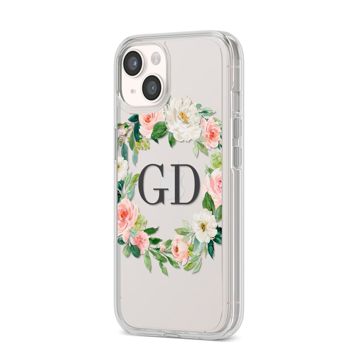 Personalised floral wreath iPhone 14 Clear Tough Case Starlight Angled Image