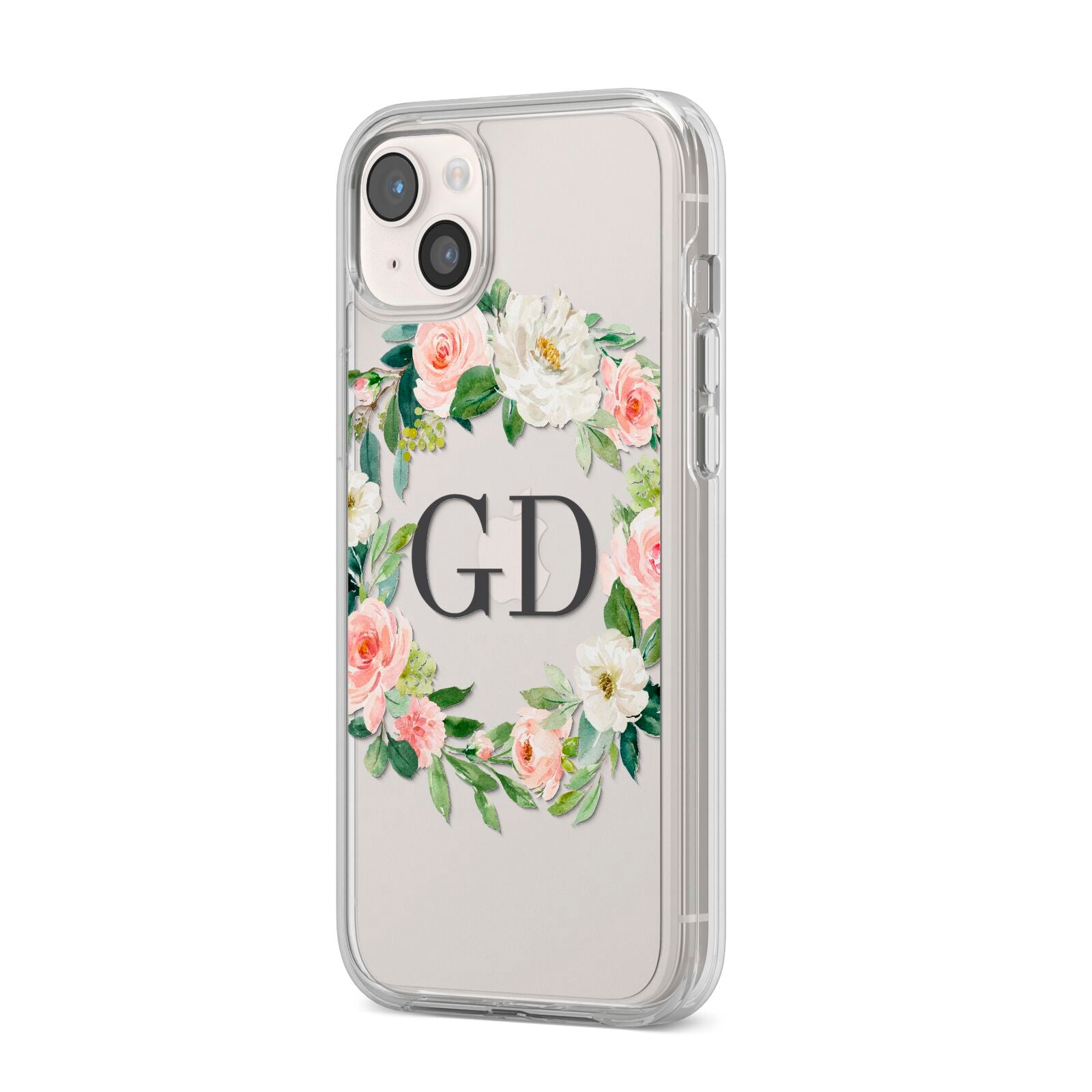 Personalised floral wreath iPhone 14 Plus Clear Tough Case Starlight Angled Image