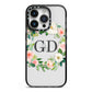Personalised floral wreath iPhone 14 Pro Black Impact Case on Silver phone