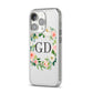 Personalised floral wreath iPhone 14 Pro Clear Tough Case Silver Angled Image