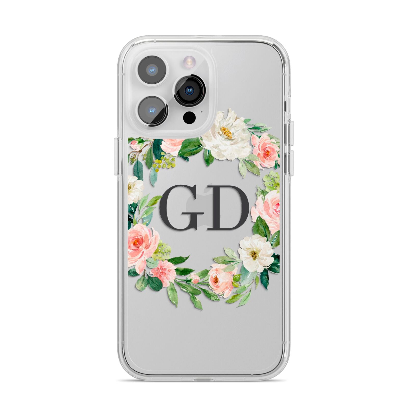 Personalised floral wreath iPhone 14 Pro Max Clear Tough Case Silver