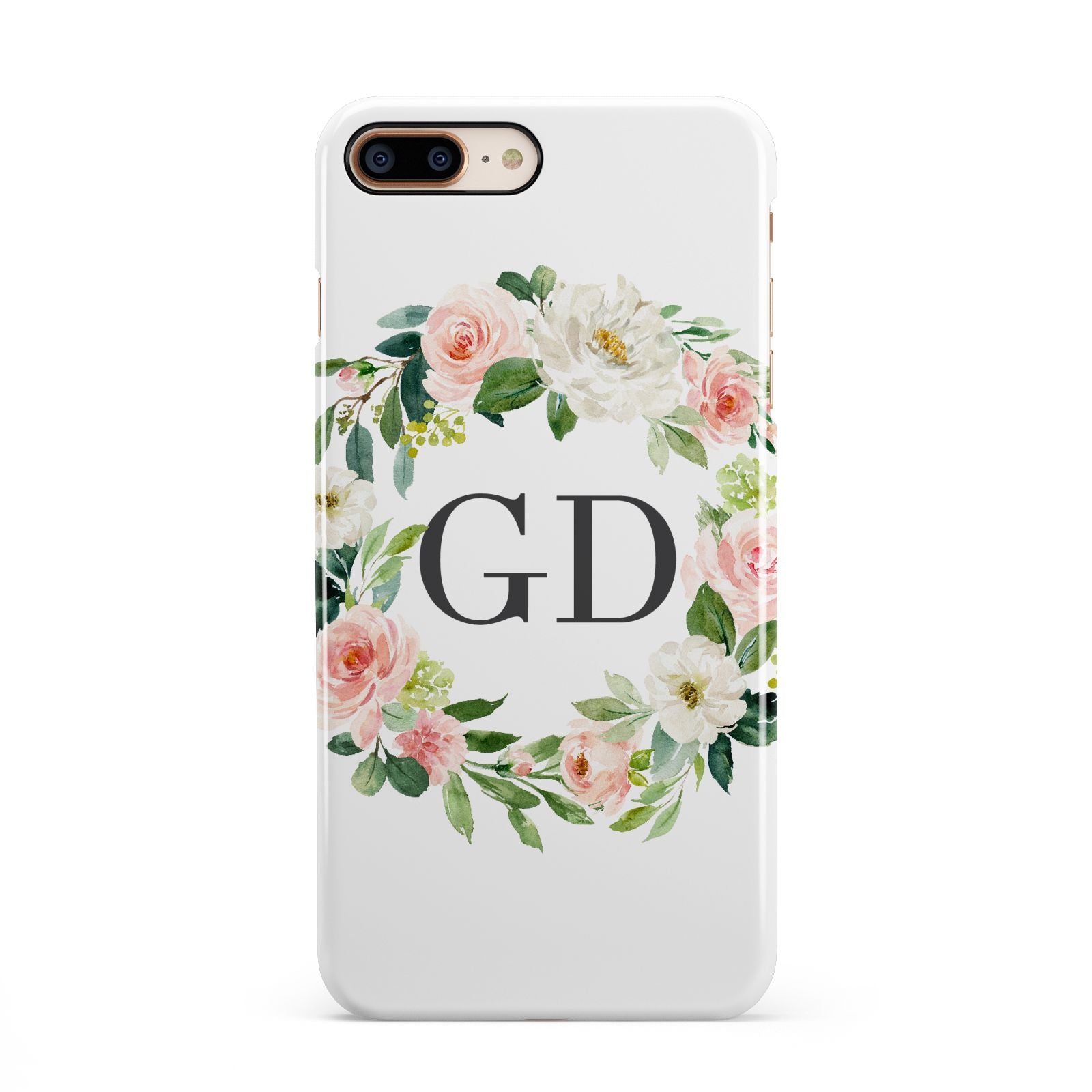 Personalised floral wreath iPhone 8 Plus 3D Snap Case on Gold Phone