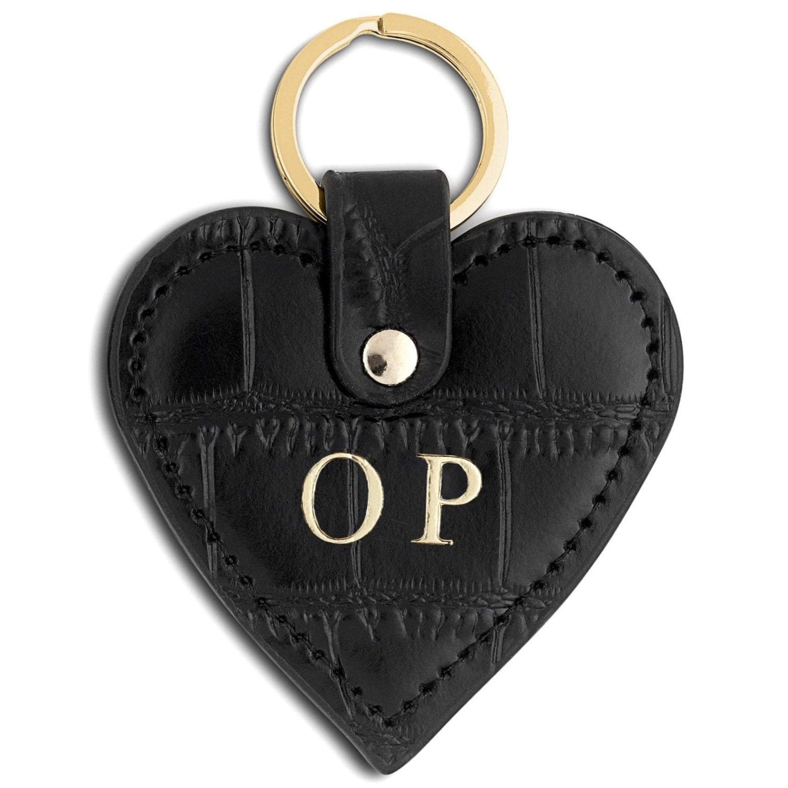 Personalised Black Croc Leather Heart Key Ring