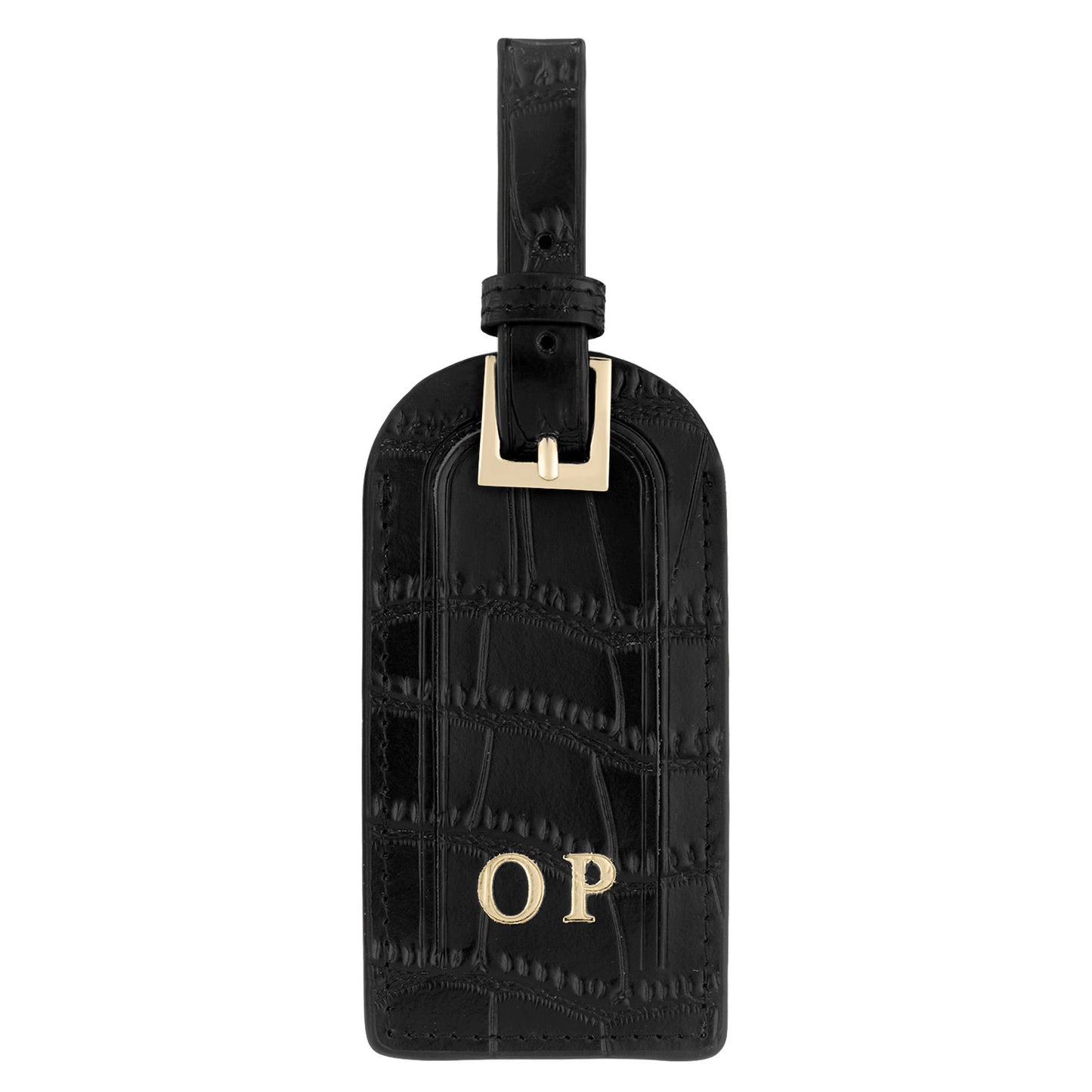 Personalised Black Croc Leather Luggage Tag
