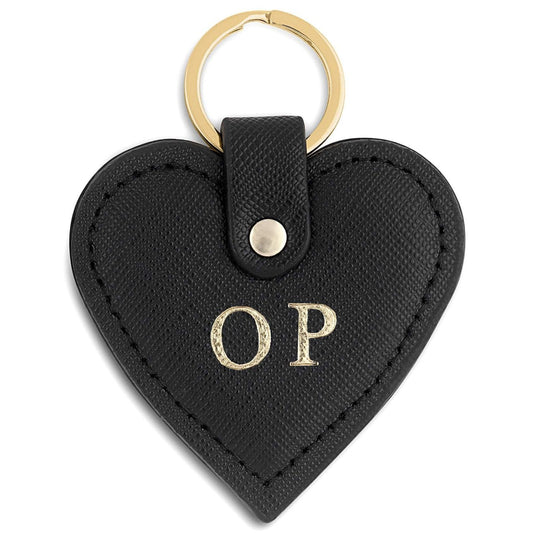 Personalised Black Saffiano Leather Heart Key Ring