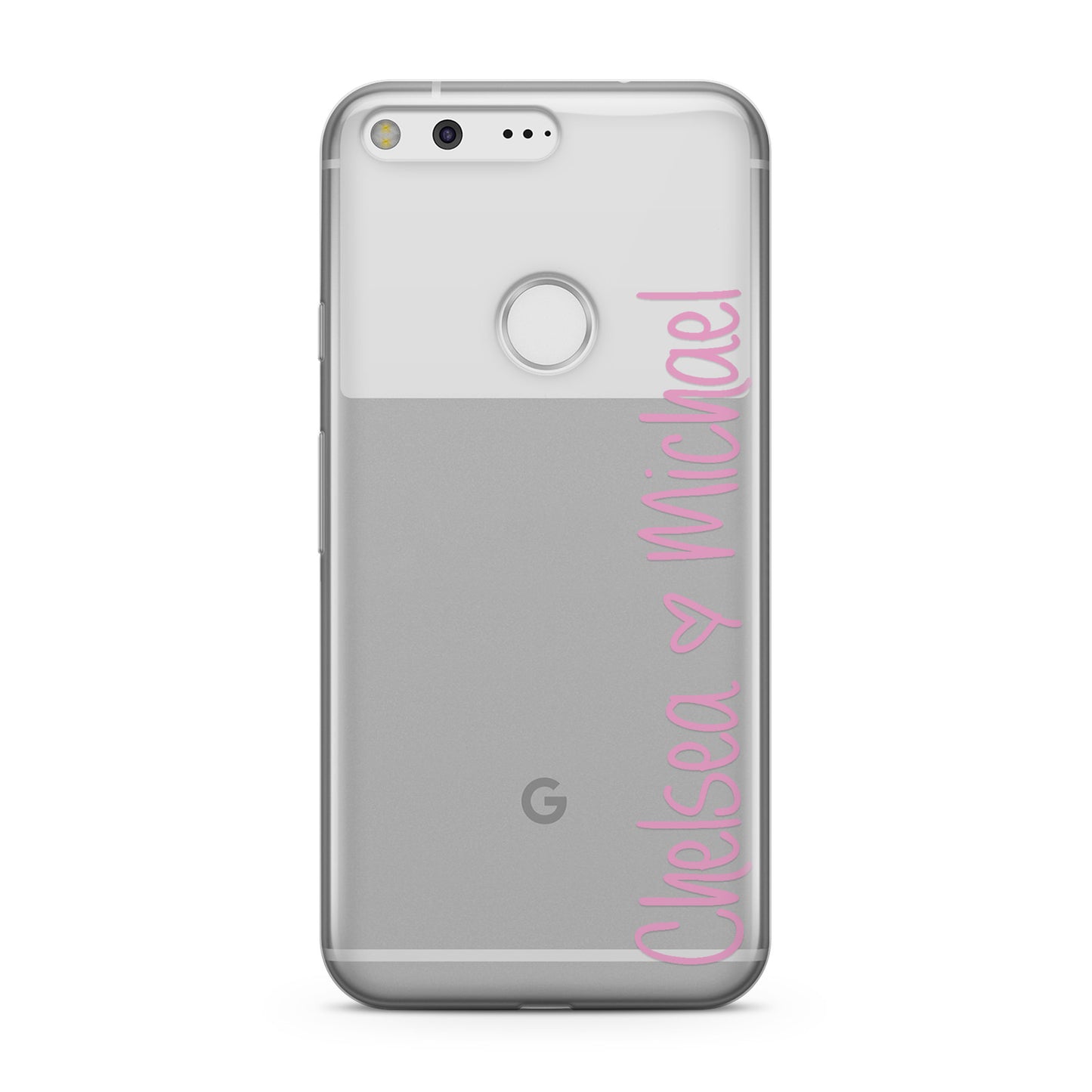 Personalised Couples Names Handwritten Pink Clear Google Case