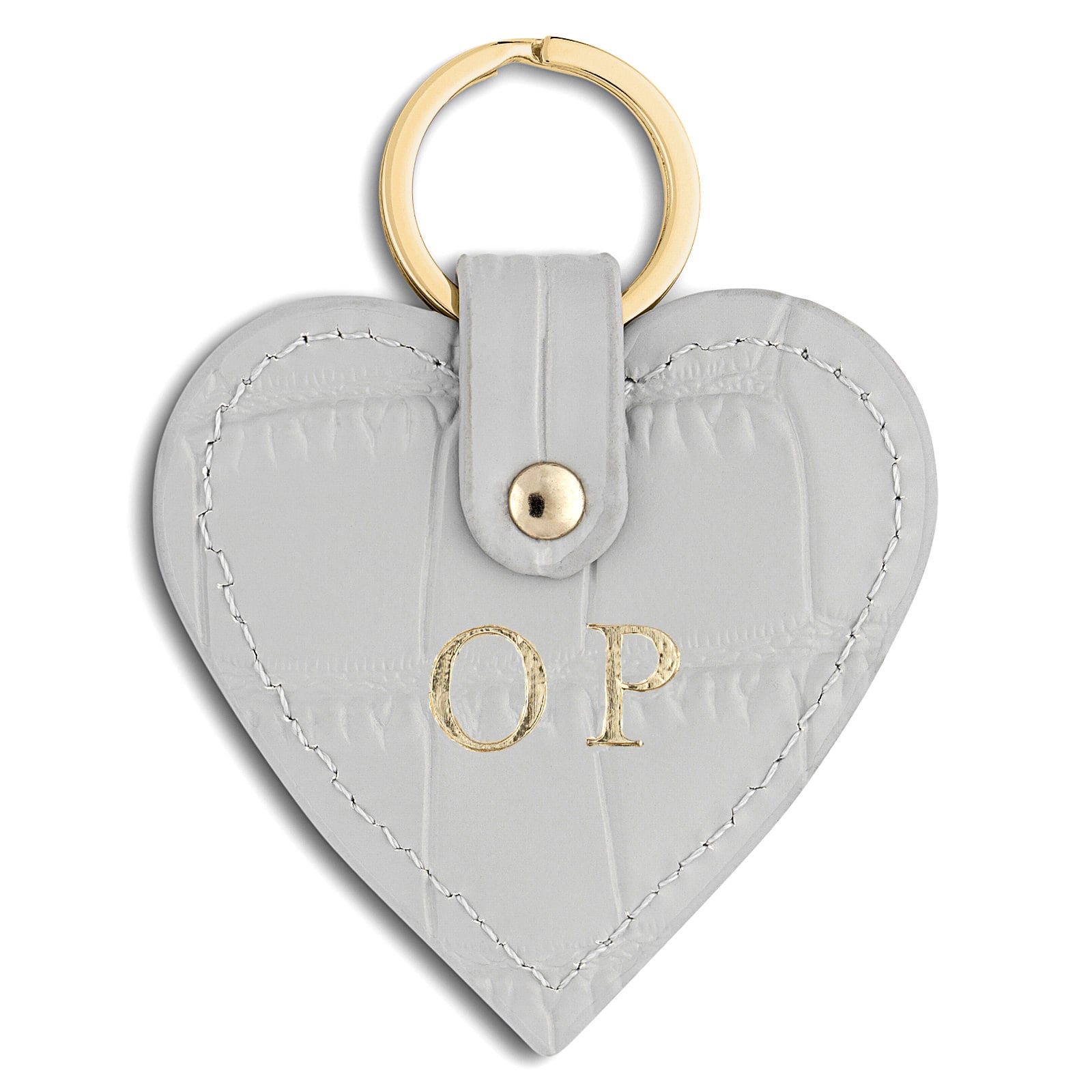 Personalised Grey Croc Leather Heart Key Ring