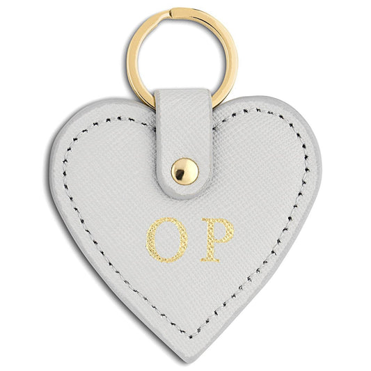 Personalised Grey Saffiano Leather Heart Key Ring