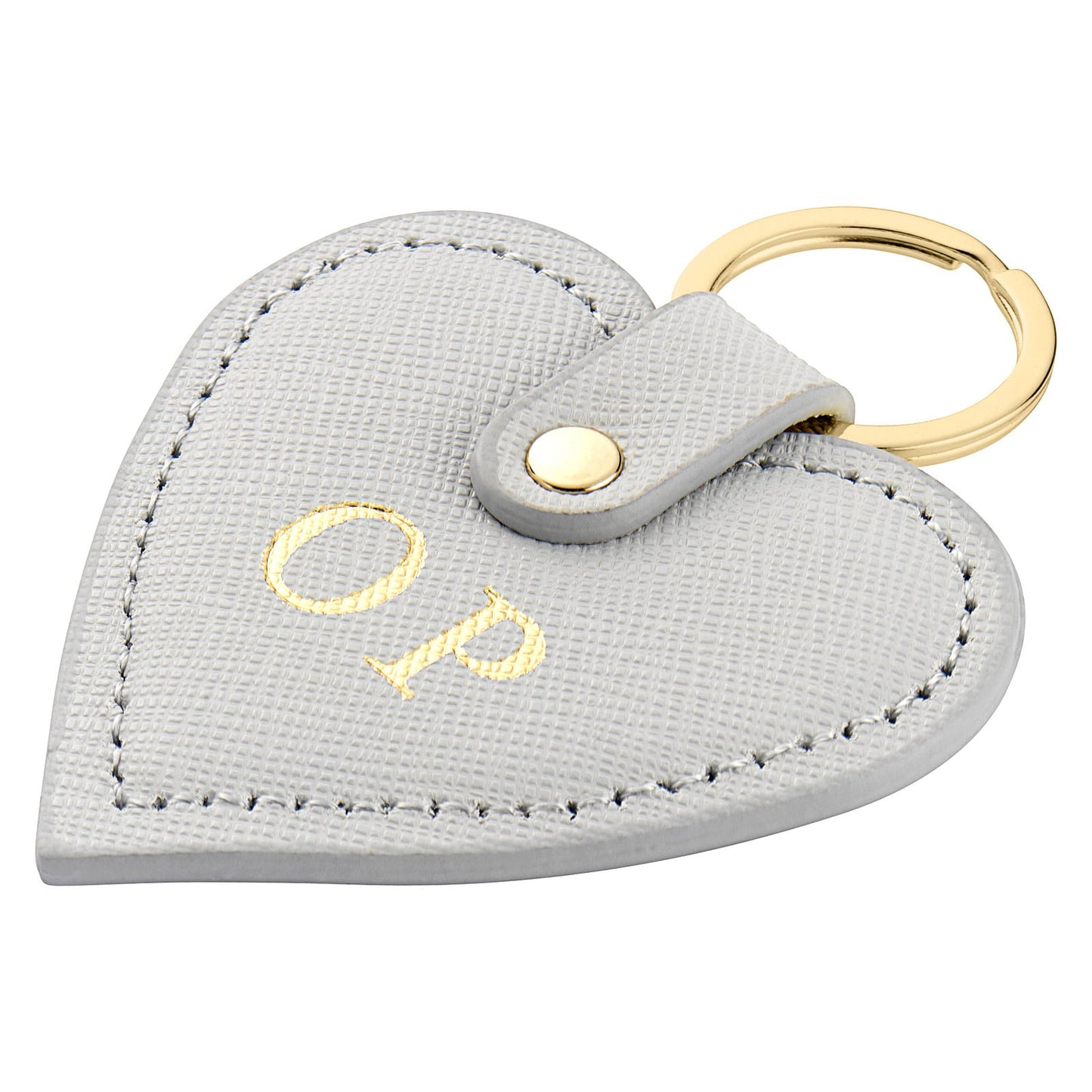 Personalised Grey Saffiano Leather Heart Key Ring Side Angle