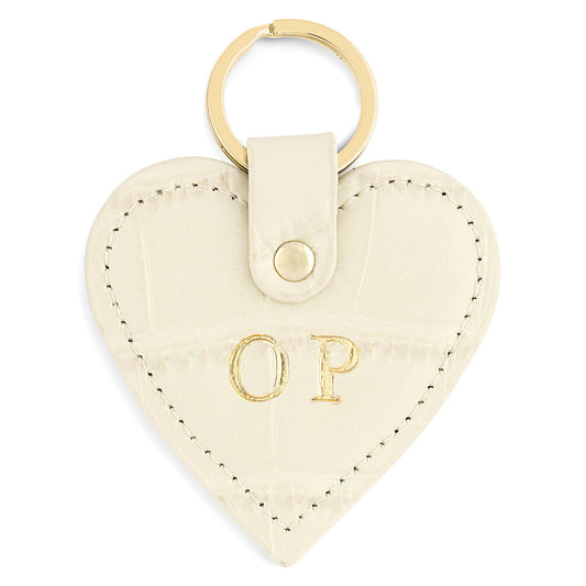 Personalised Ivory Croc Leather Heart Key Ring