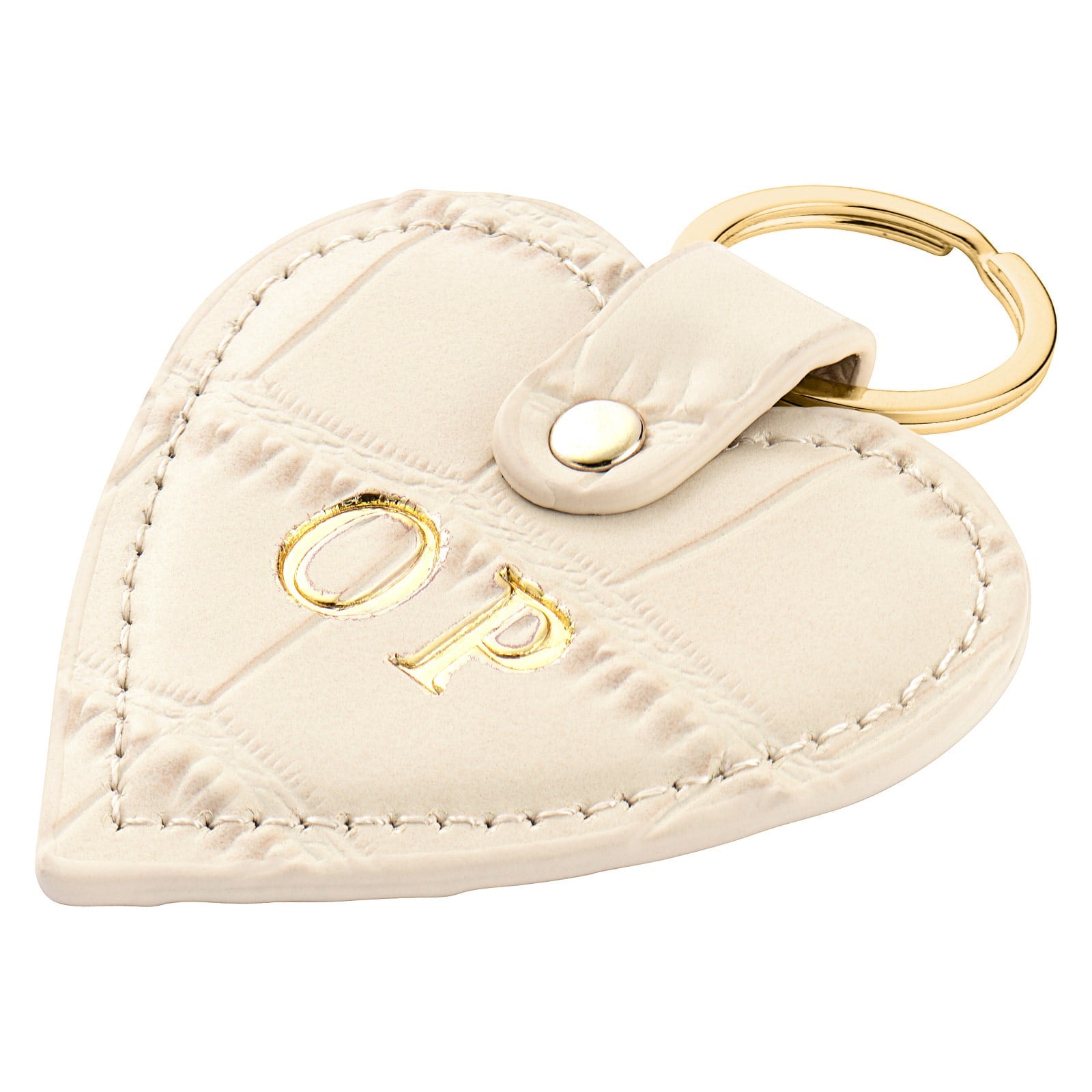 Personalised Ivory Croc Leather Heart Key Ring Side Angle