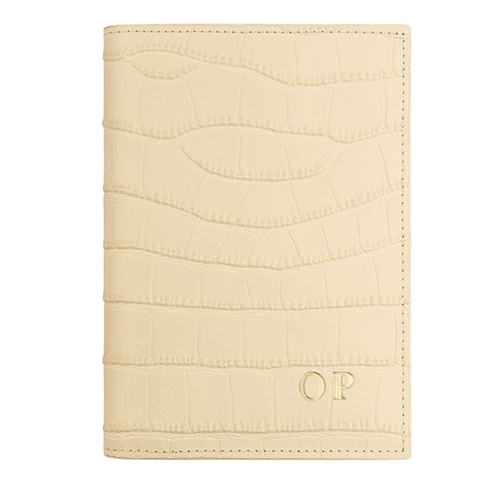 Personalised Ivory Croc Leather Passport Holder