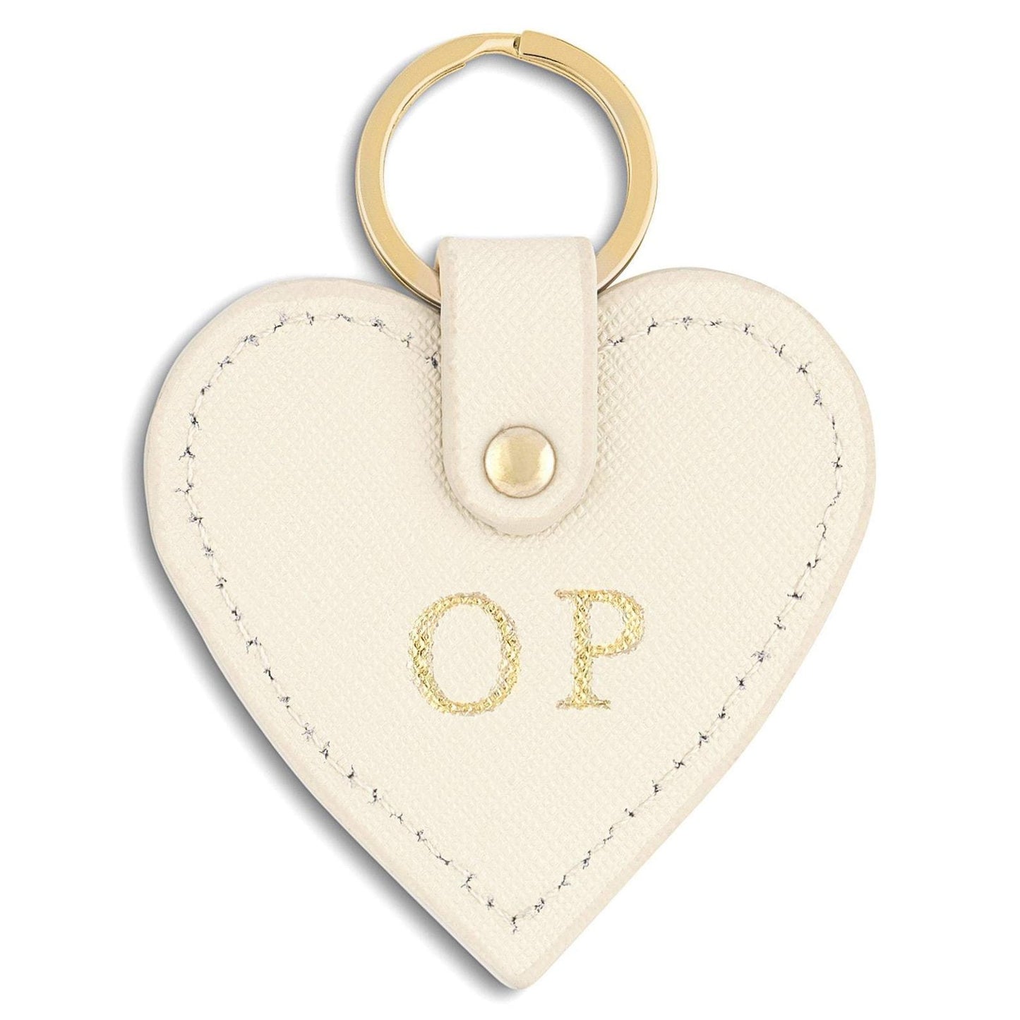 Personalised Ivory Saffiano Leather Heart Key Ring
