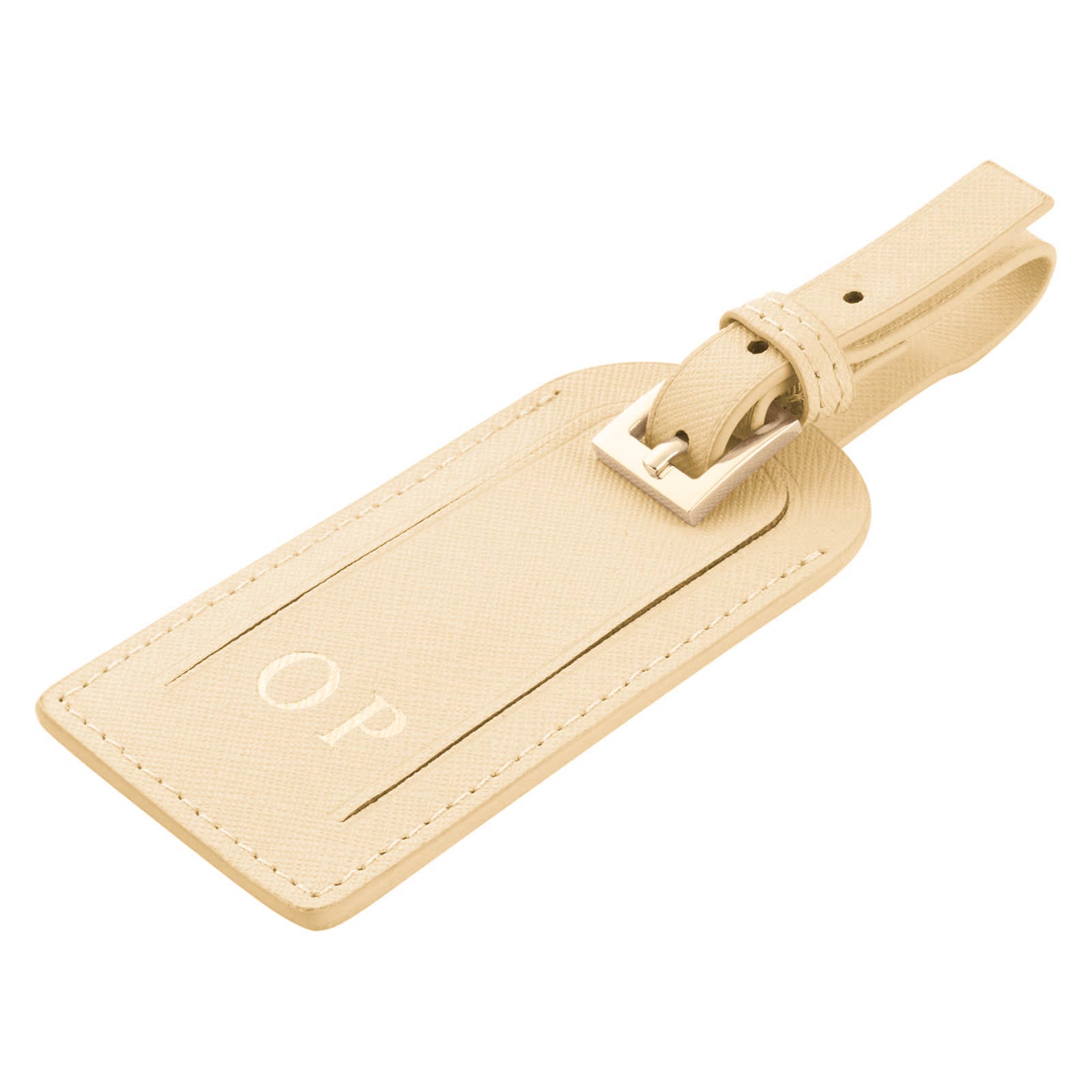 Personalised Ivory Saffiano Leather Luggage Tag Side Angle