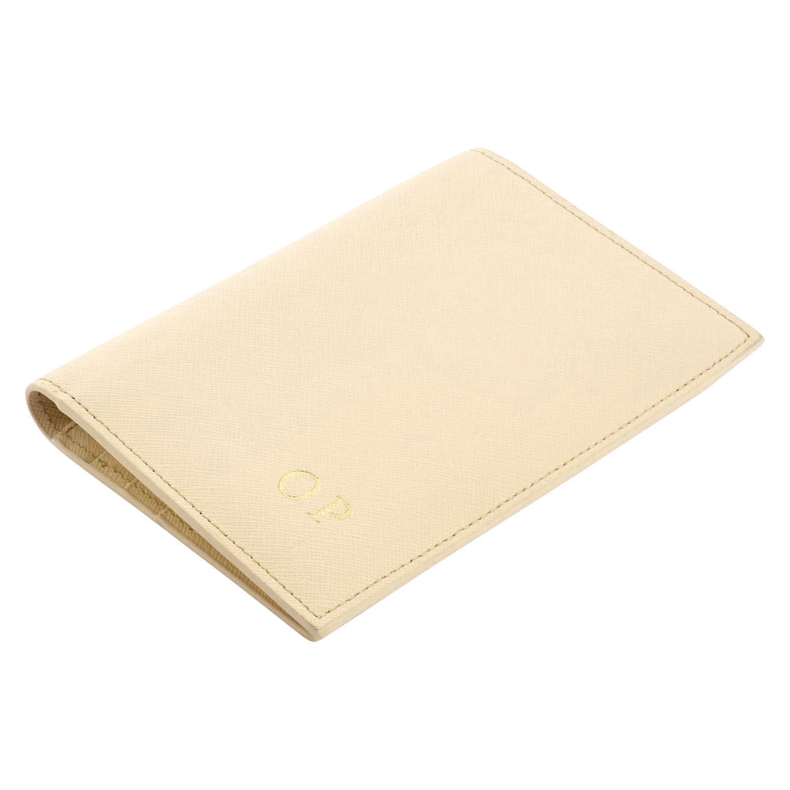 Personalised Ivory Saffiano Leather Passport Holder Side Angle