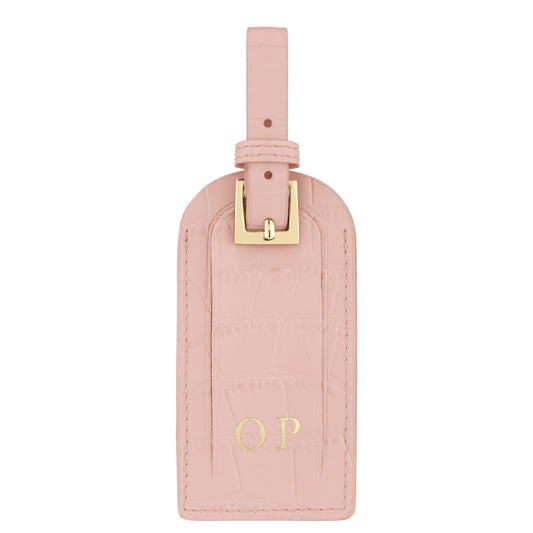 Personalised Pale Pink Croc Leather Luggage Tag