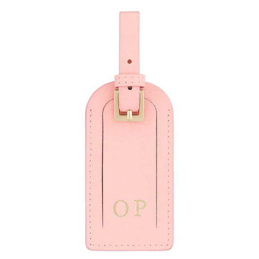 Personalised Pale Pink Saffiano Leather Luggage Tag
