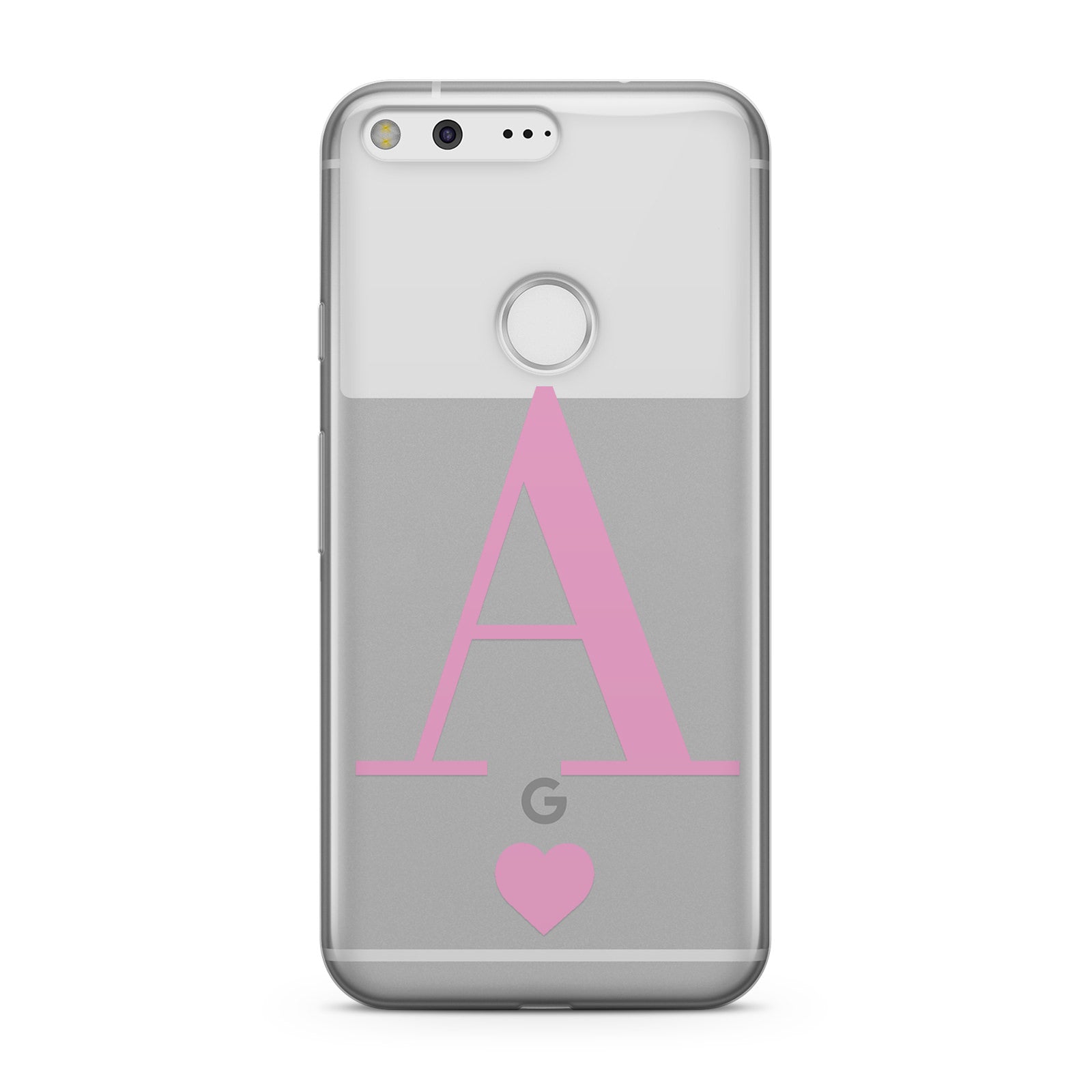 Personalised Pink Big Initial & Heart Clear Google Case