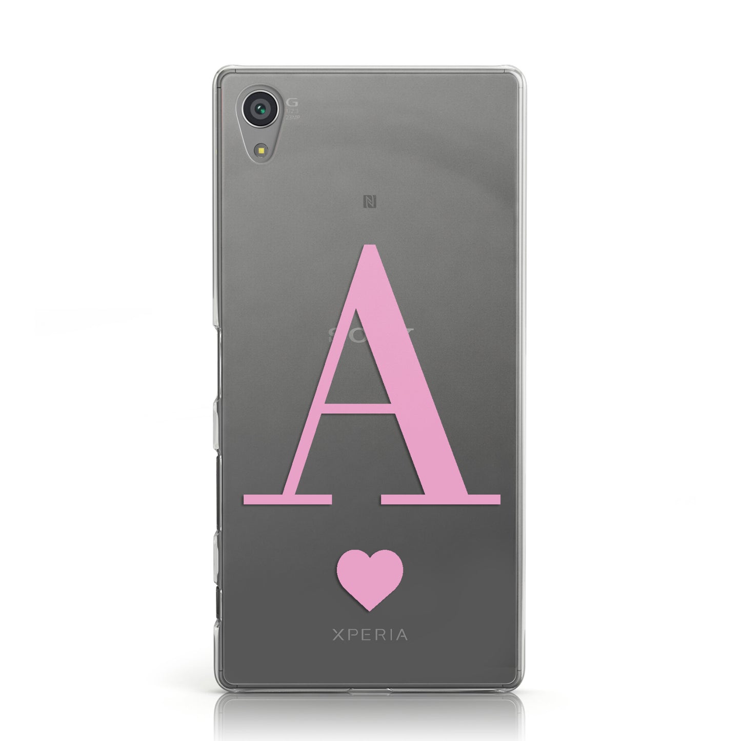 Personalised Pink Big Initial & Heart Clear Sony Xperia Case