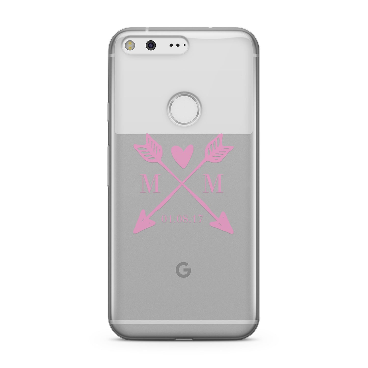 Personalised Pink Couples Date Initials Clear Google Case