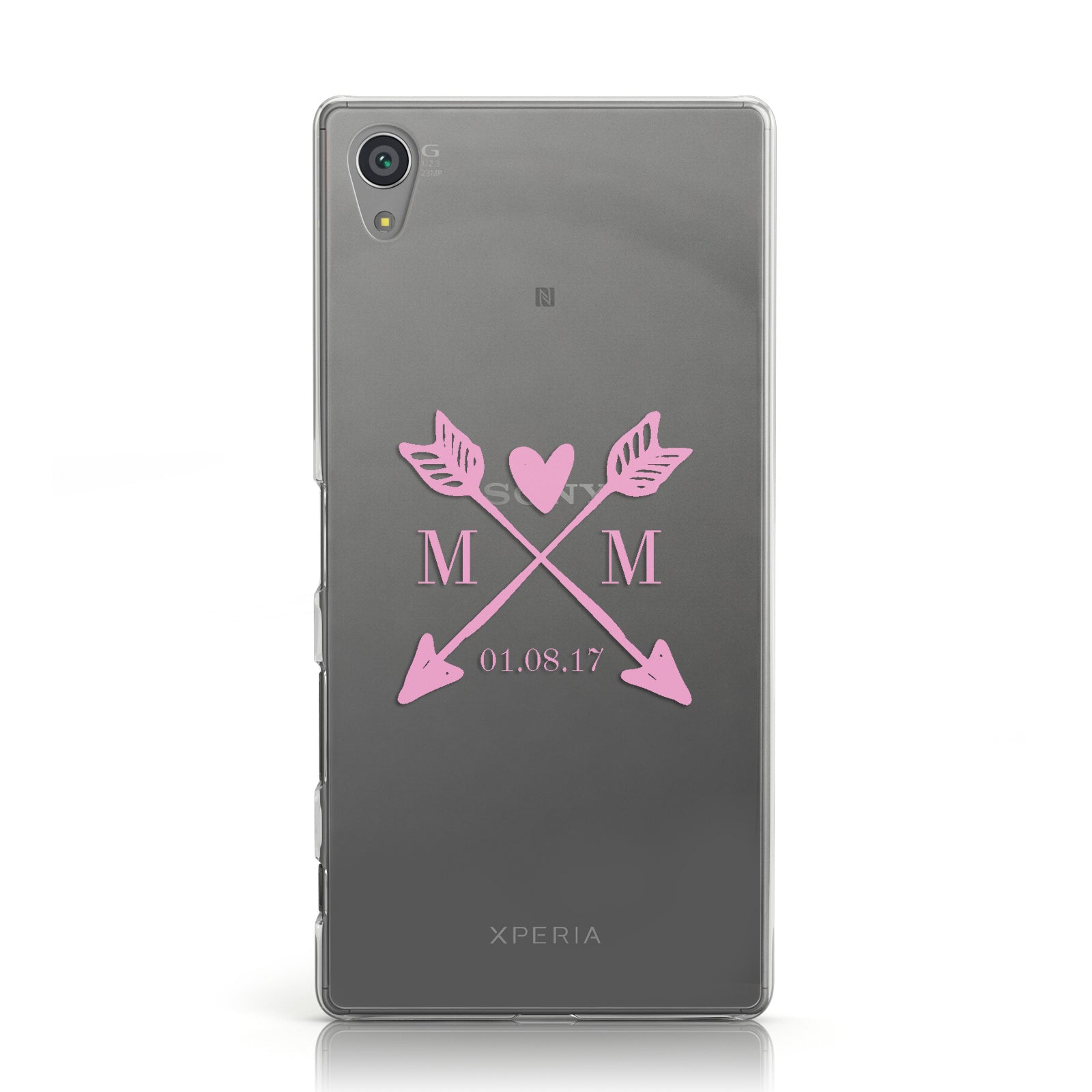 Personalised Pink Couples Date Initials Clear Sony Xperia Case