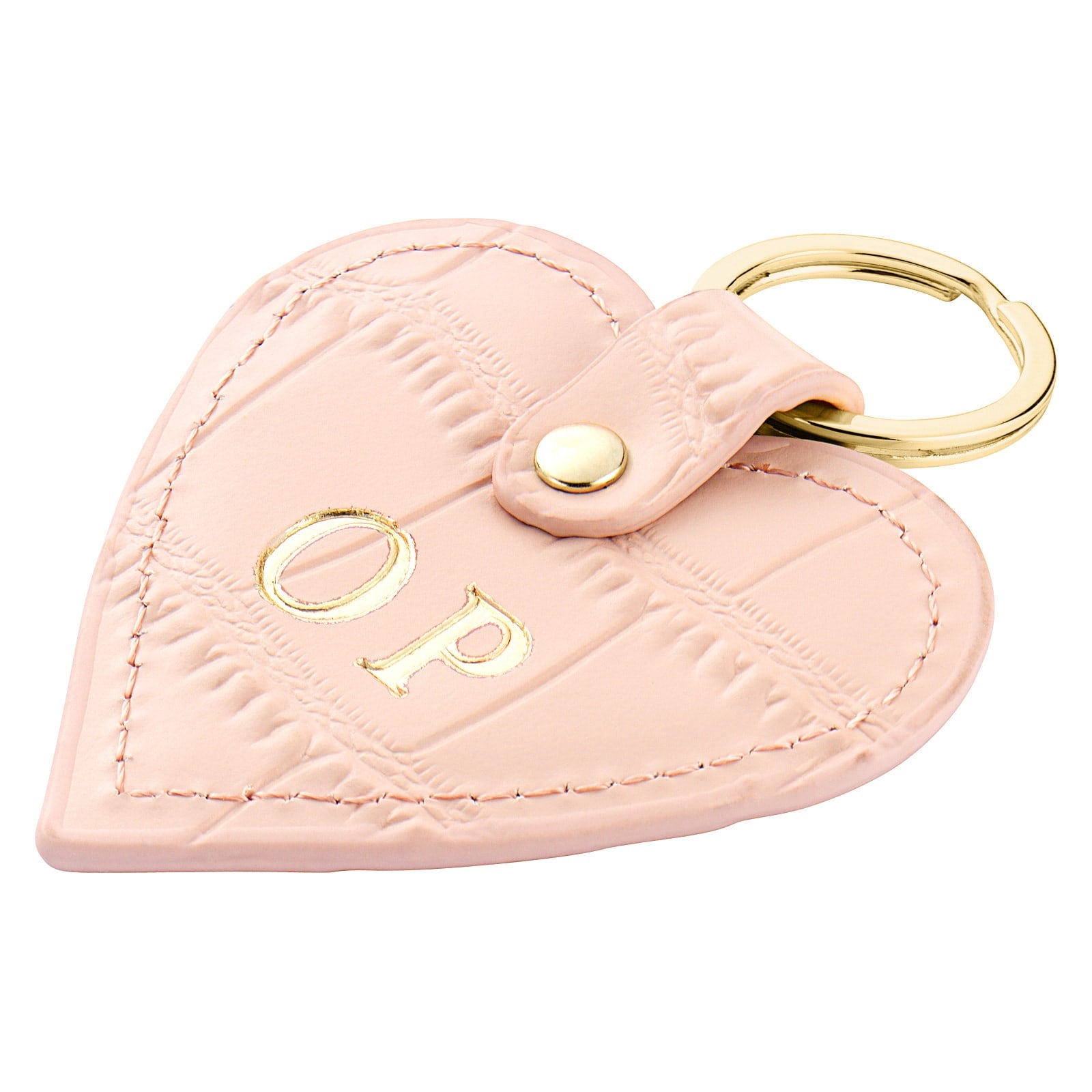 Personalised Pink Croc Leather Heart Key Ring Side Angle