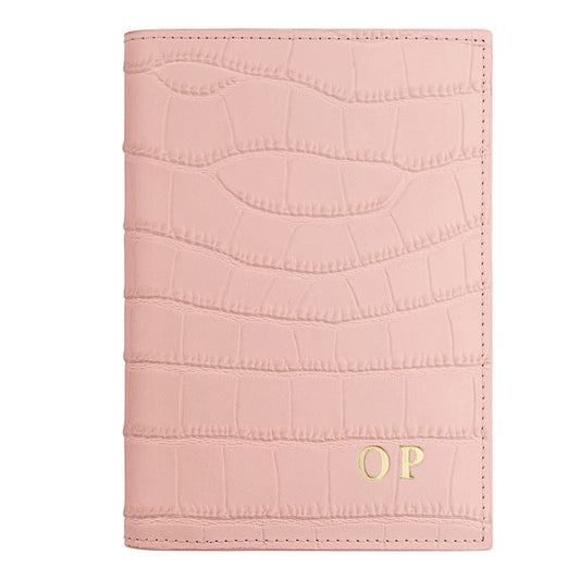Personalised Pink Croc Leather Passport Holder