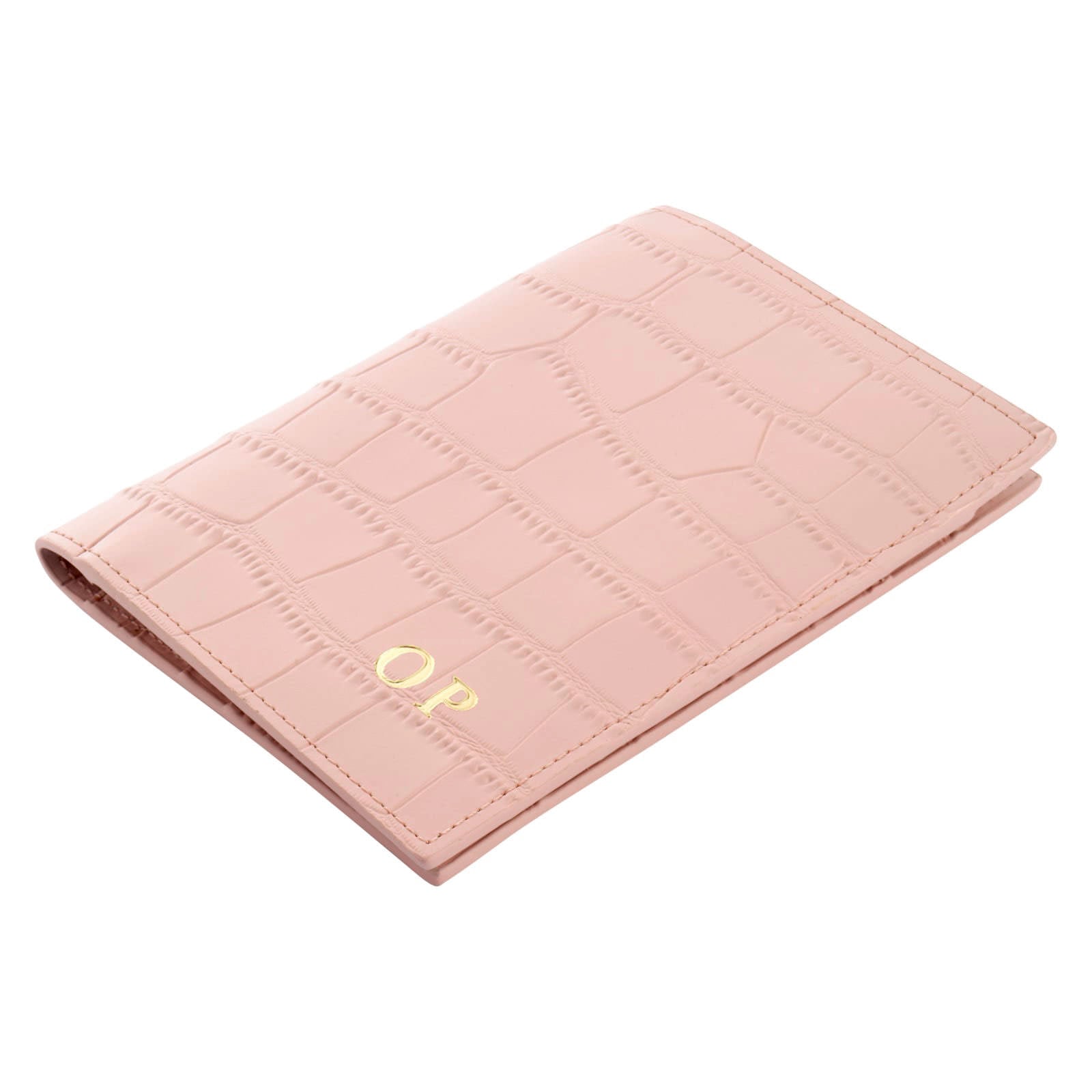 Personalised Pink Croc Leather Passport Holder Side Angle