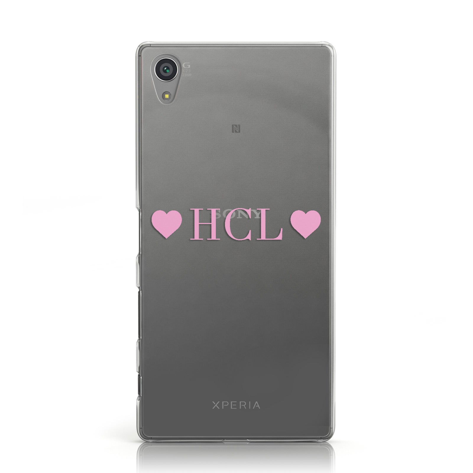 Personalised Pink Initials & 2 Hearts Clear Sony Xperia Case