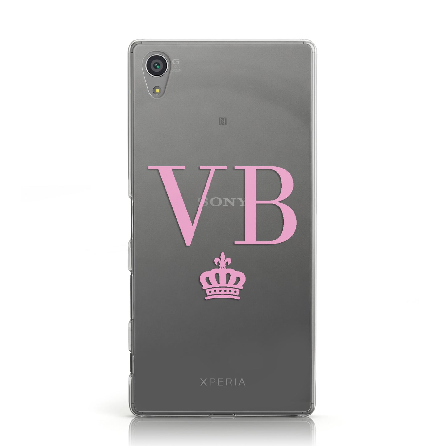 Personalised Pink Initials & Crown Clear Sony Xperia Case