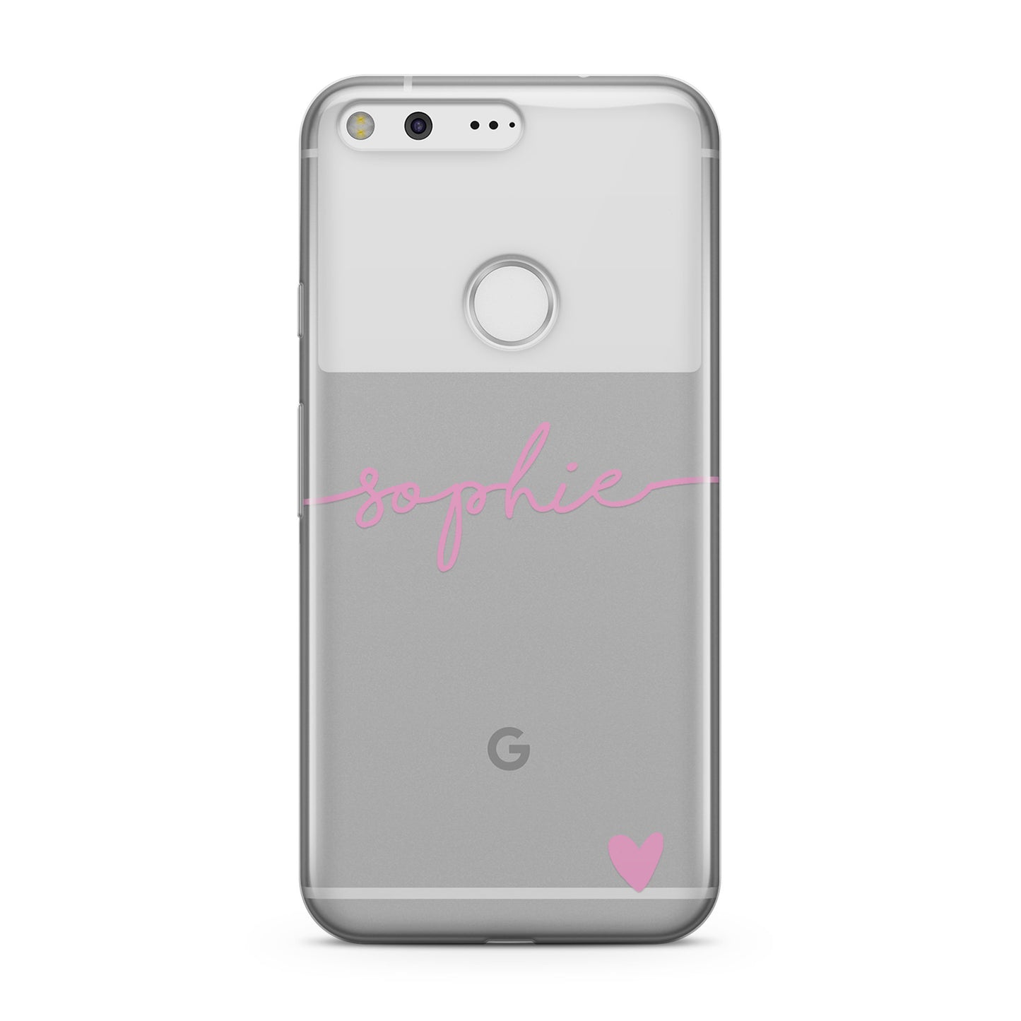 Personalised Pink Name & One Heart Clear Google Case