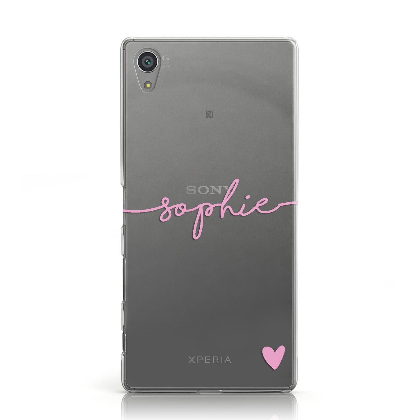 Personalised Pink Name & One Heart Clear Sony Xperia Case