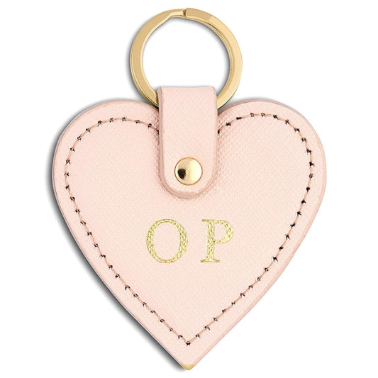 Personalised Pink Saffiano Leather Heart Key Ring