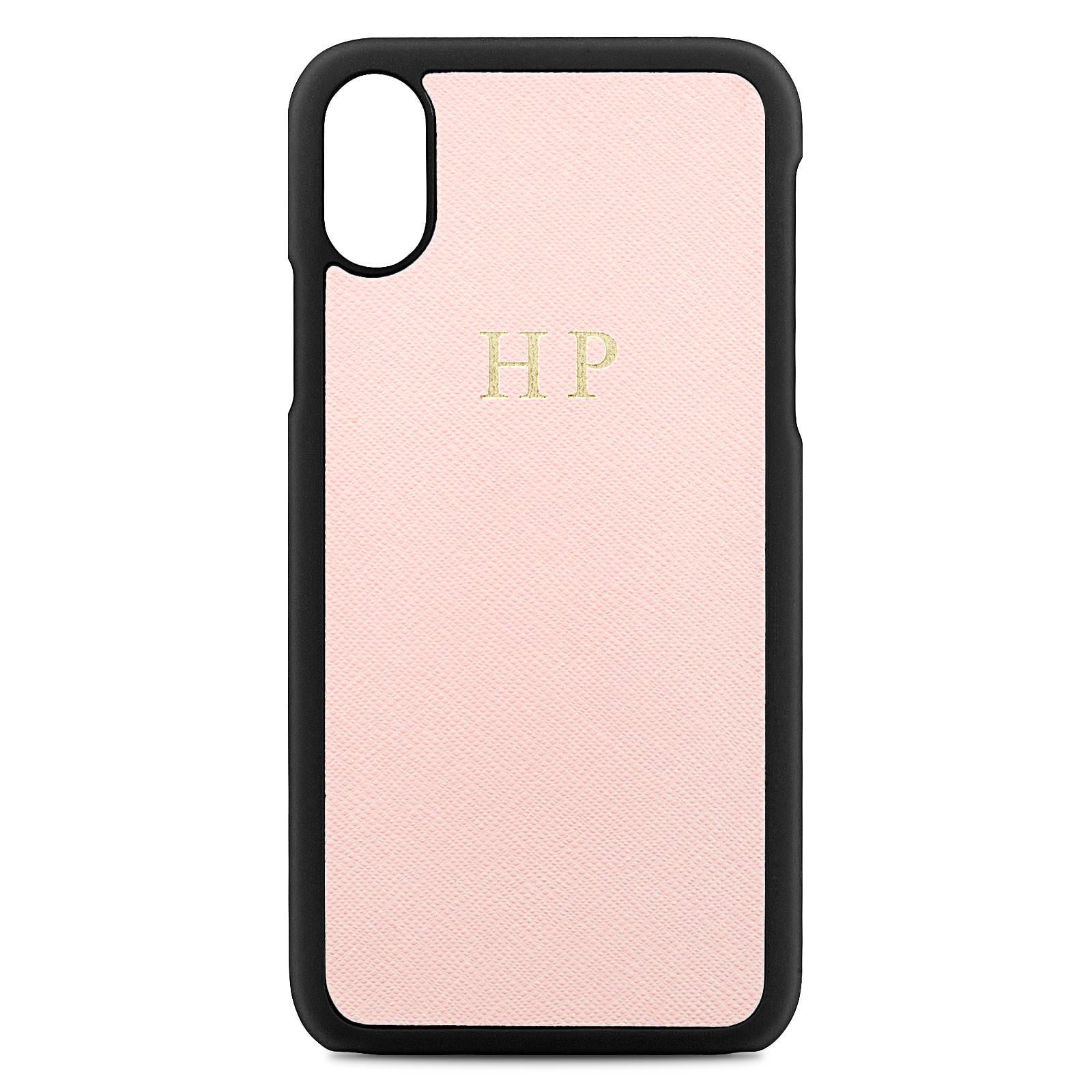 Personalised Pink Saffiano Leather iPhone X Case