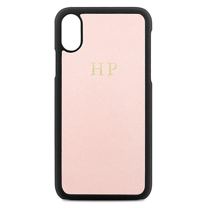 Personalised Pink Saffiano Leather iPhone X Case