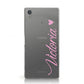 Personalised Pink Script Name & Heart Clear Sony Xperia Case