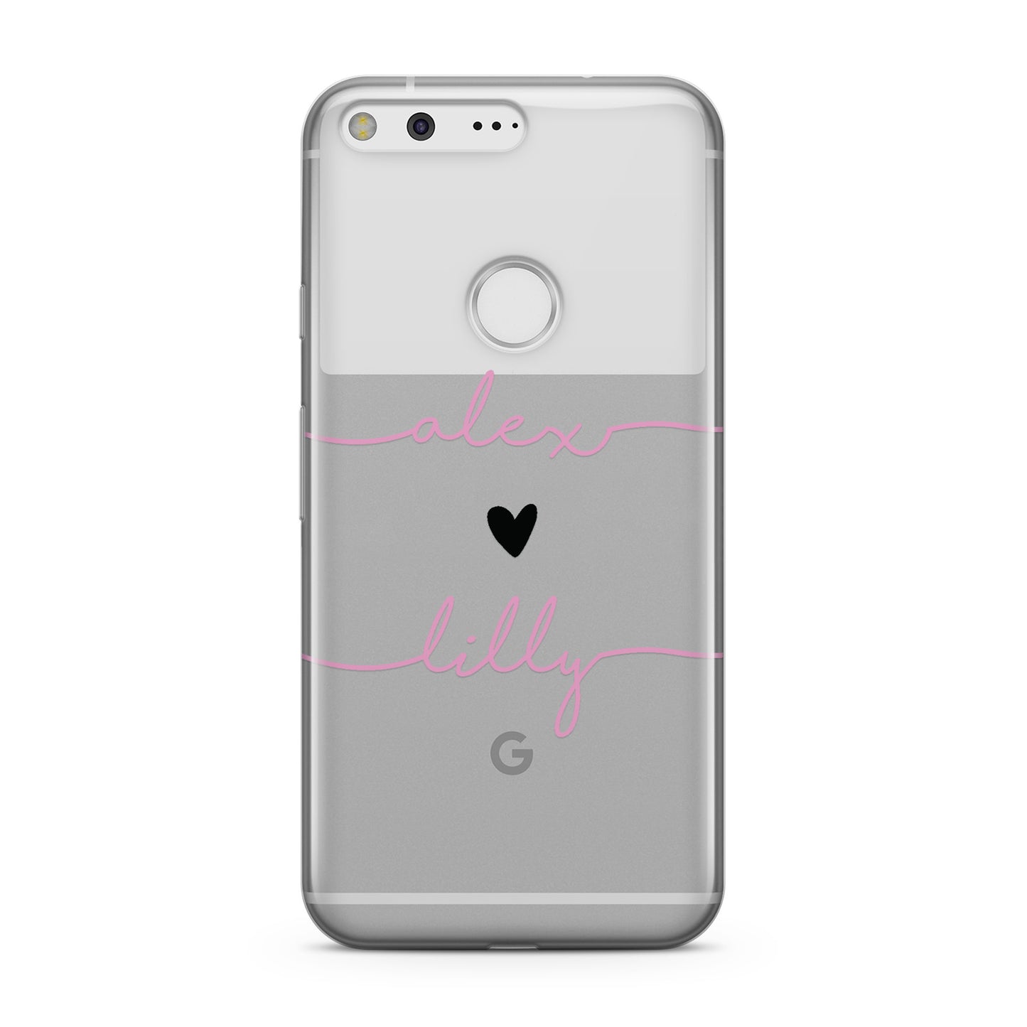 Personalised Pink Two Names For Couples Heart Clear Google Case