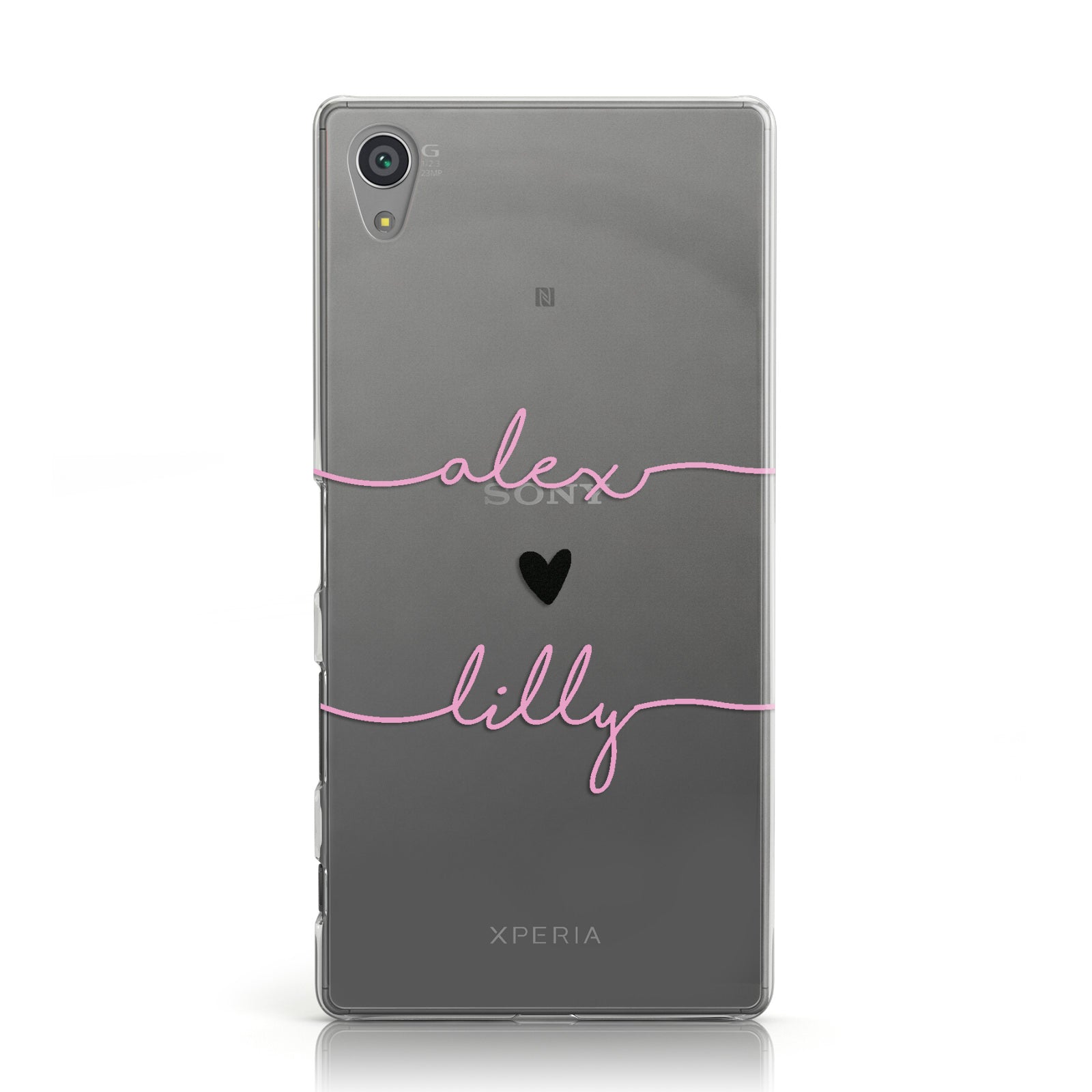 Personalised Pink Two Names For Couples Heart Clear Sony Xperia Case