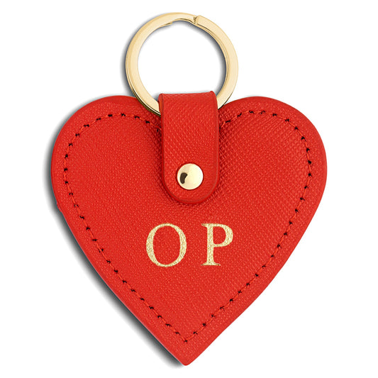 Personalised Red Saffiano Leather Heart Key Ring