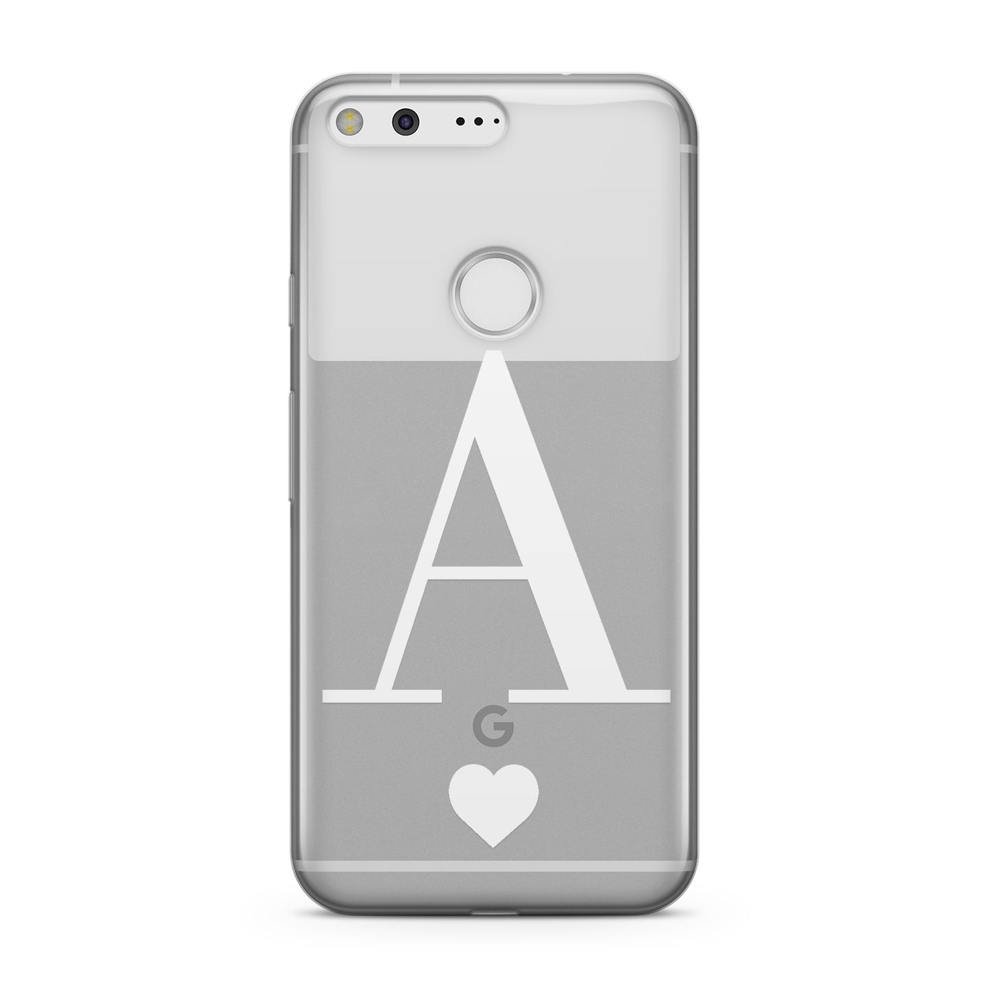 Personalised White Big Initial & Heart Clear Google Case