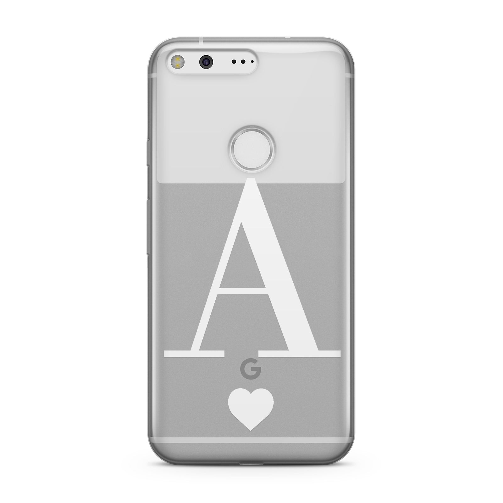 Personalised White Big Initial & Heart Clear Google Case