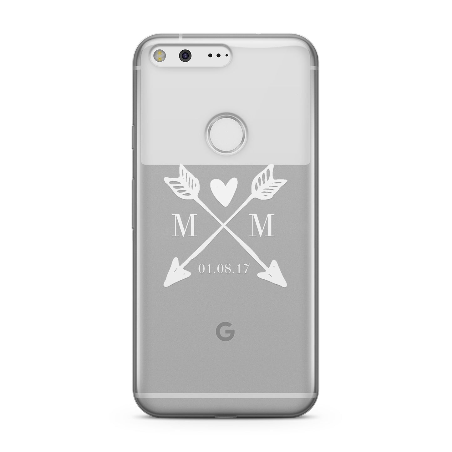 Personalised White Couples Date Initials Clear Google Case
