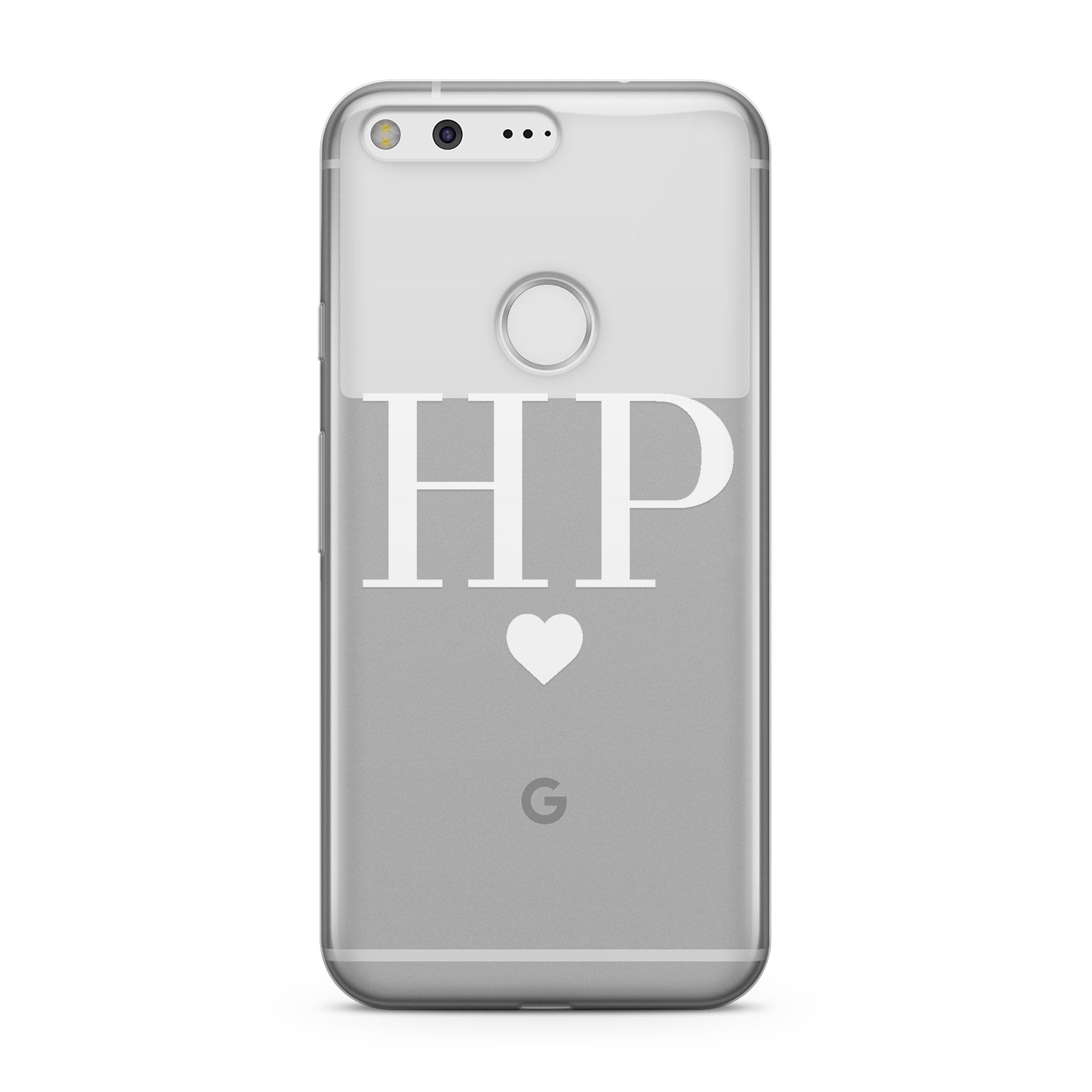 Personalised White Initials & Heart Clear Google Case