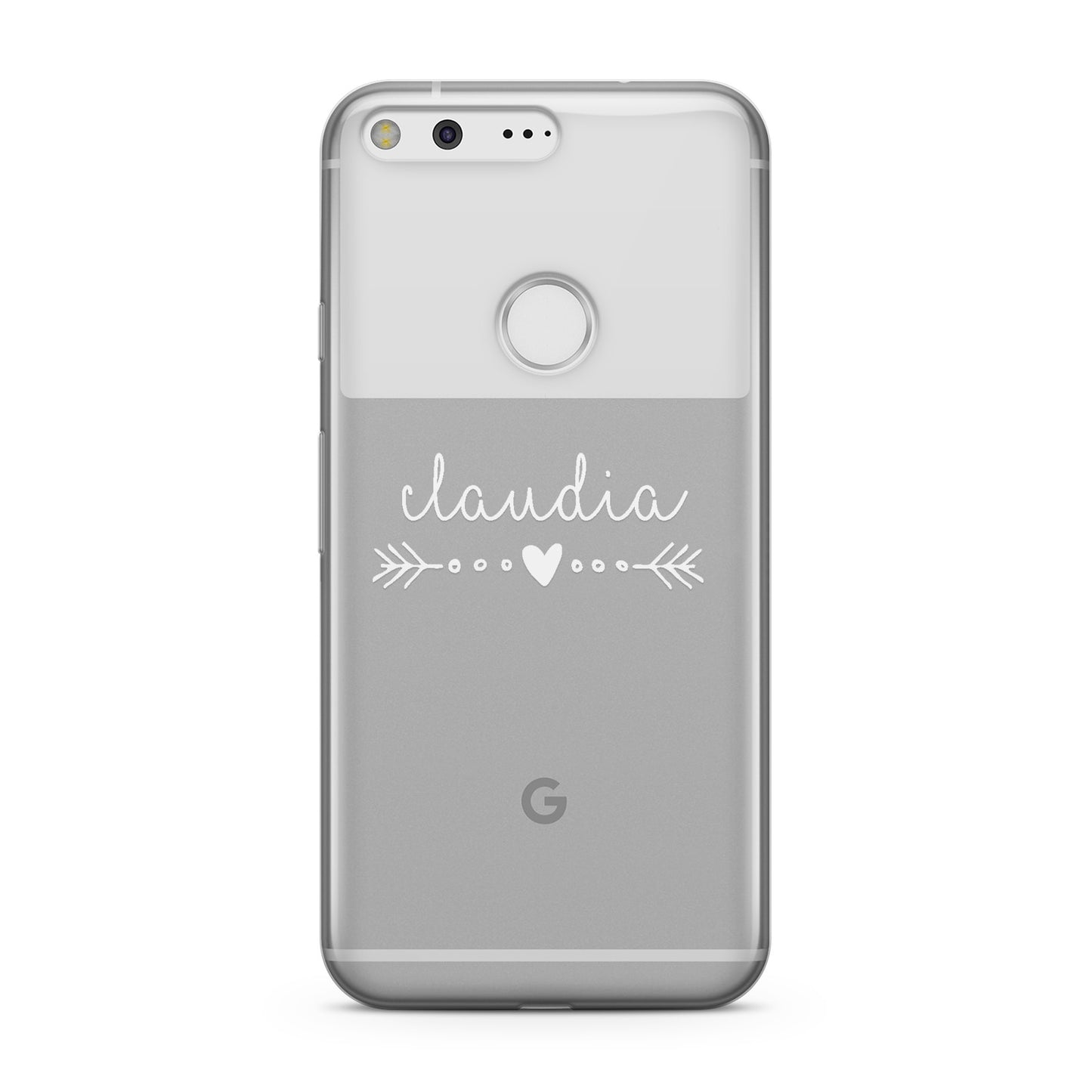 Personalised White Name Heart & Arrow Clear Google Case