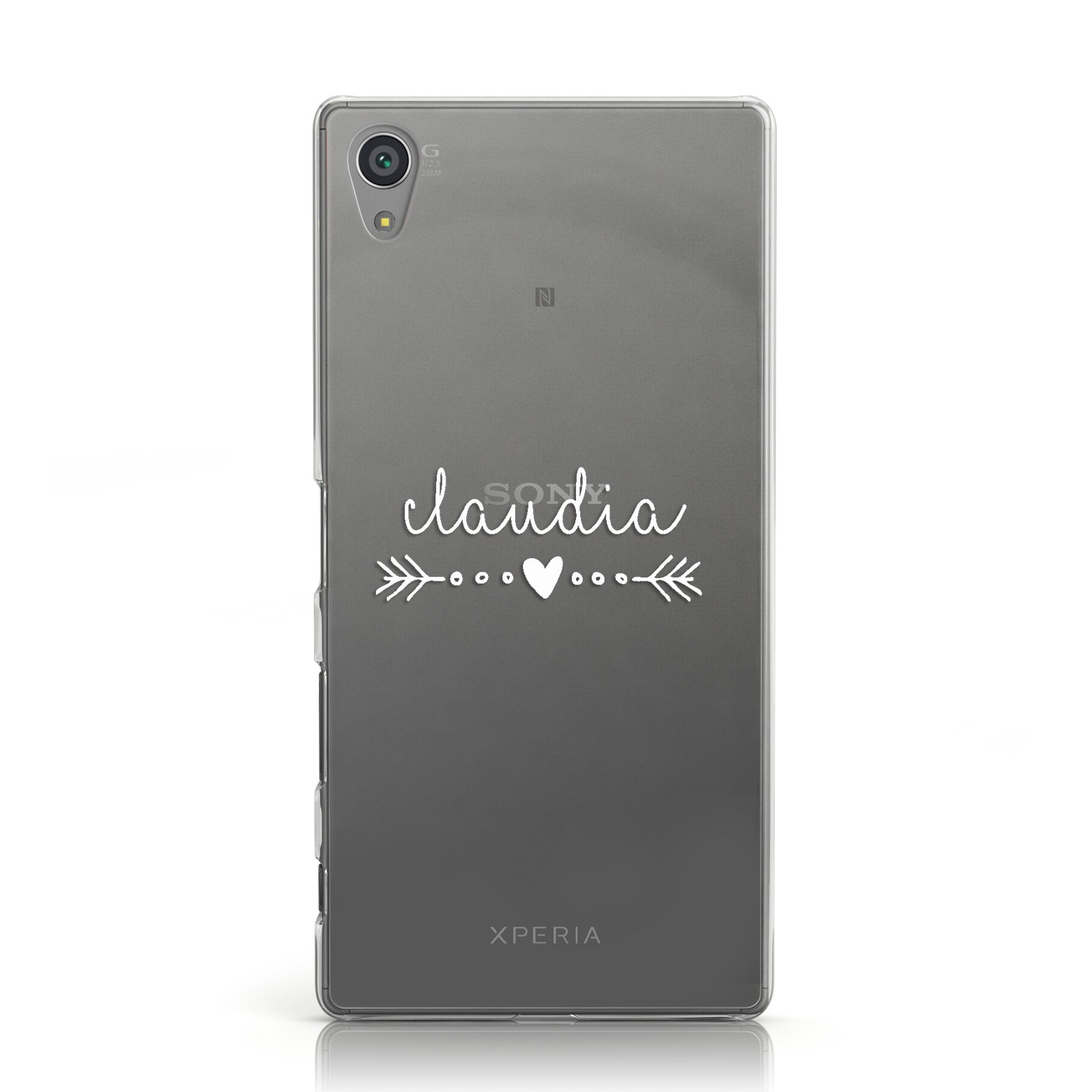 Personalised White Name Heart & Arrow Clear Sony Xperia Case