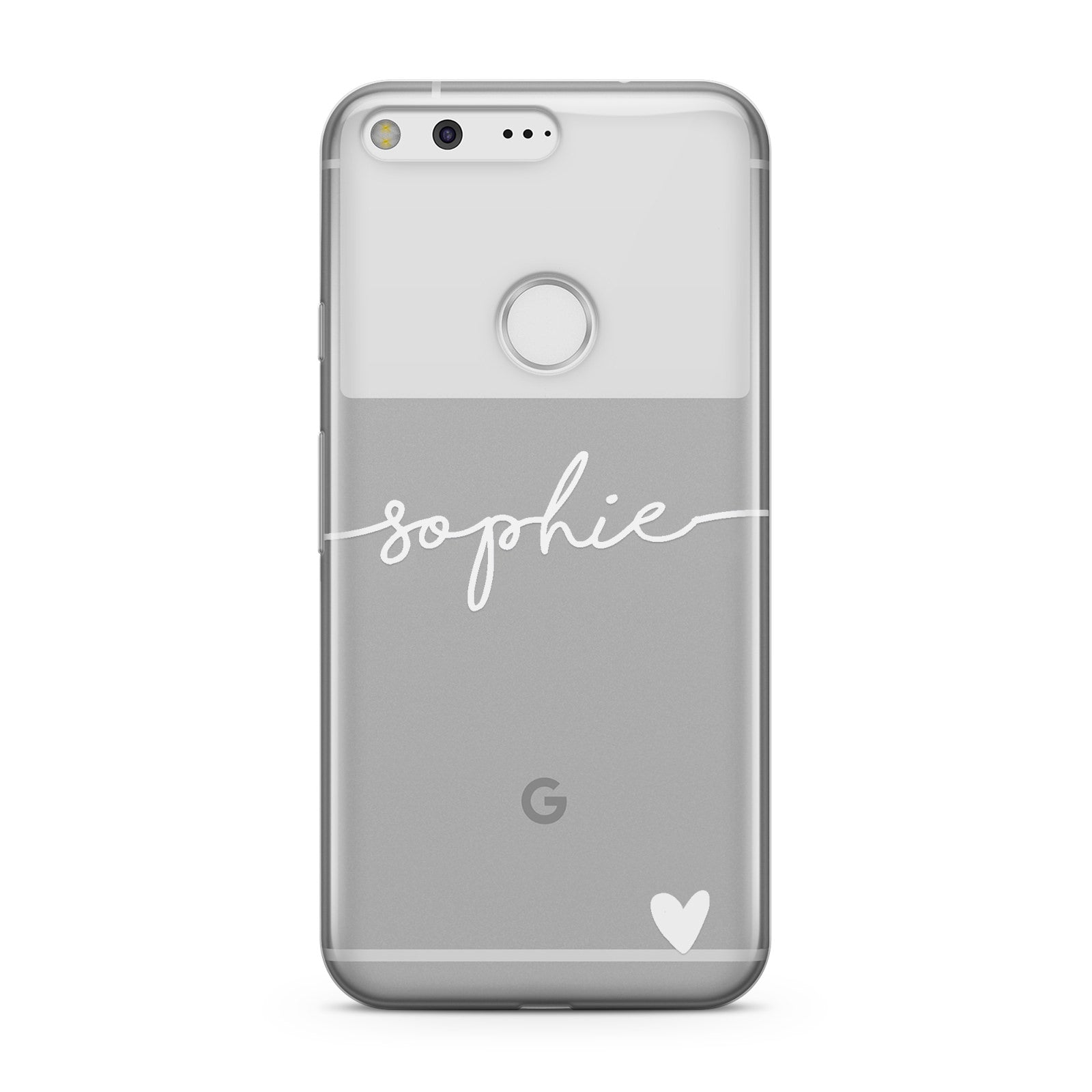 Personalised White Name & One Heart Clear Google Case