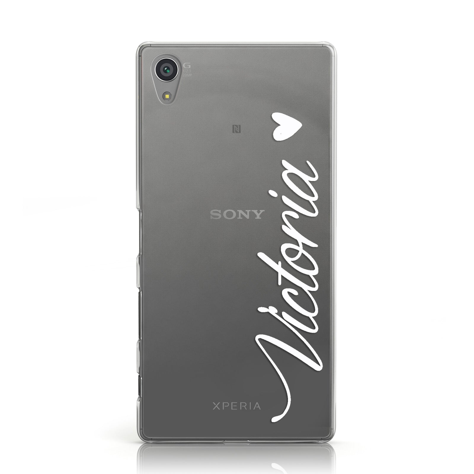 Personalised White Script Name & Heart Clear Sony Xperia Case