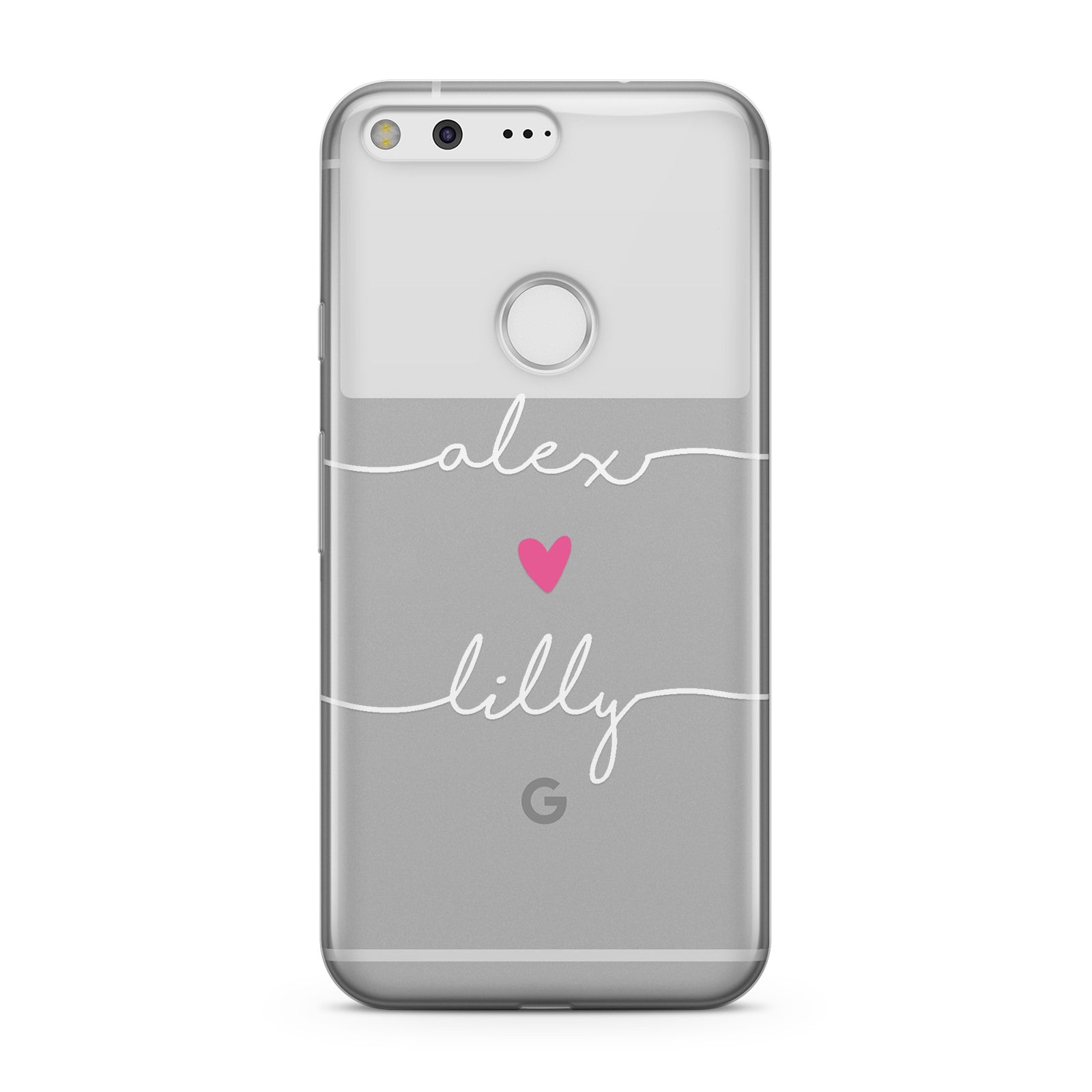 Personalised White Two Names For Couples Heart Clear Google Case